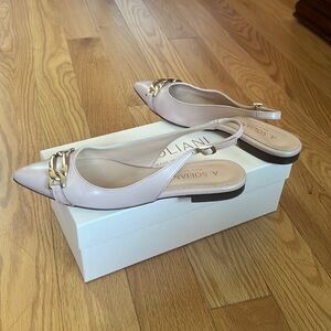 A. Soliani pointed toe flats with gold buckle